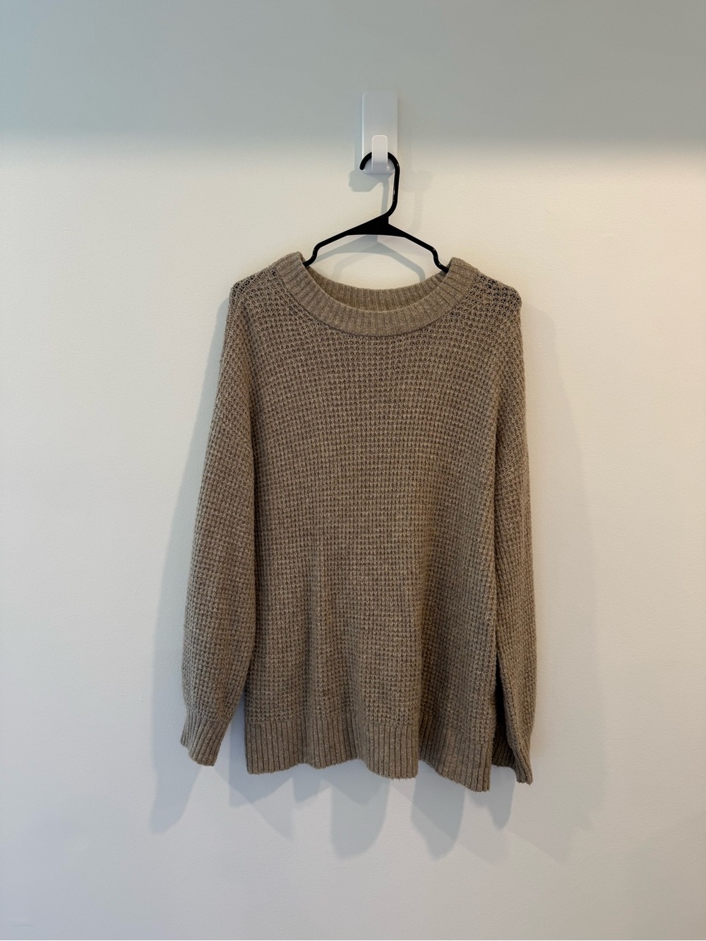 American Eagle Outfitters Waffle Crew Sweater - Taupe